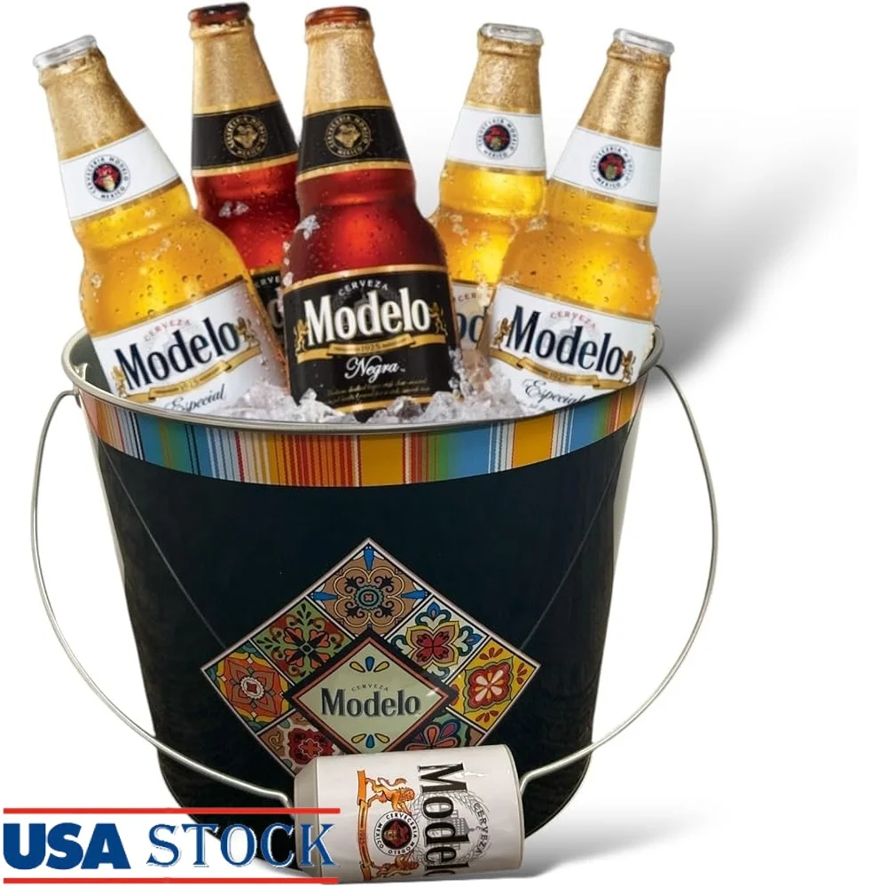 

Large Metal Beverage Bucket with Grip Handle Round 9 Inches Diameter Perfect Parties Events Outdoor Use