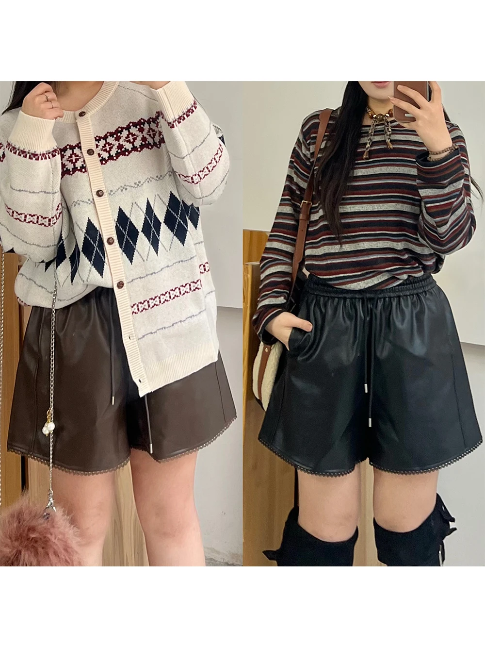 

Крутые свободные брюки из белковой кожи, женские зимние модные повседневные широкие брюки больших размеров, широкие брюки