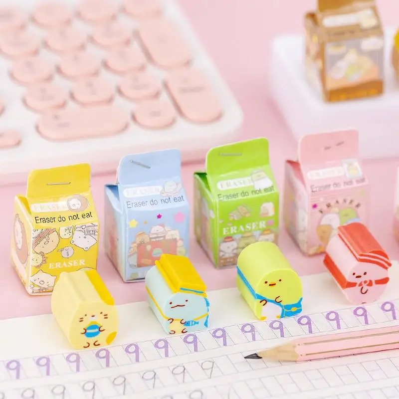 2Pcs/pack Creative Milk Carton Cute Thing Cut Eraser Christmas Gift Prize Children Gift Pencil Eraser