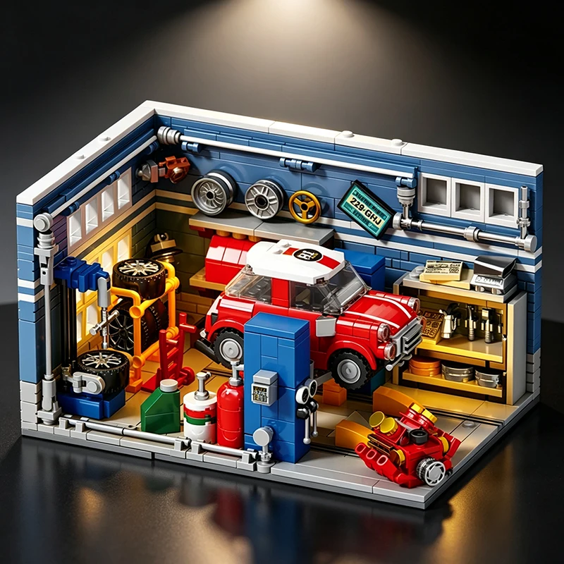 746PCS Mini Auto Repair Shop Building Blocks City Garage Scene Model Bricks Idea Desktop Ornament Car Fans Toys Holiday Gifts