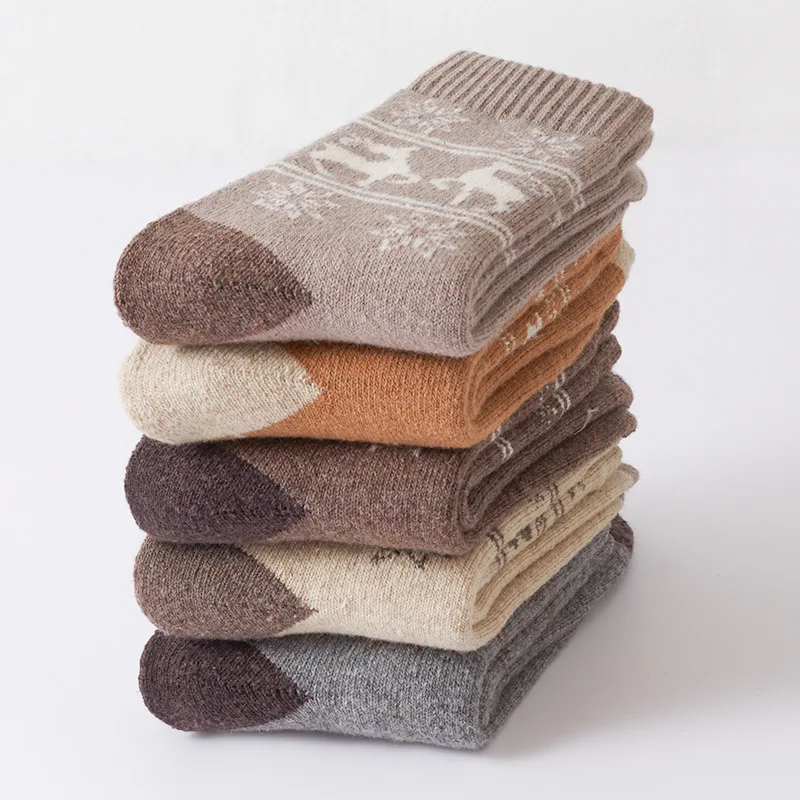 5 Pairs Women Thick Wool Socks Warm Autumn Winter Unisex Socks Retro Mid Tube Socks Cashmere Ethnic Style Knitted Socks