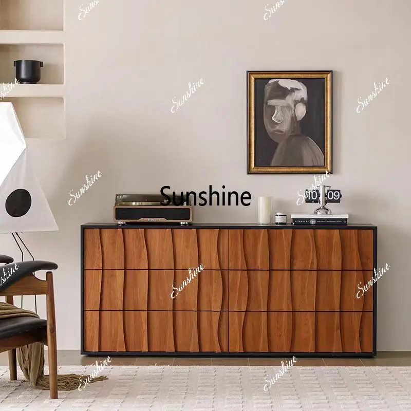 Solid wood medieval dining side cabinet French retro chest cabinet simple bedroom locker