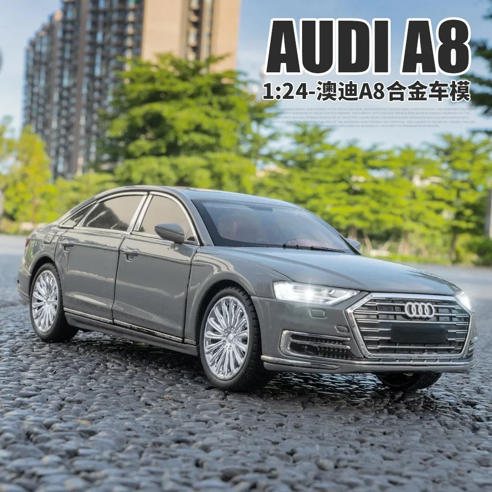 1:24 audi a8 druckguss legierung metall spielzeug auto miniatur auto modell zurückziehen sound & licht türen zu öffnen sammlung geschenk für junge c186