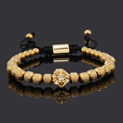 Luxury Handmade Lion Charms Man Bracelet For Women Stainless Steel Beaded Jewelry Couple Gift