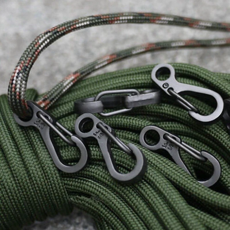 10 ชิ้น/ล็อต Mini SF กระเป๋าเป้สะพายหลังฤดูใบไม้ผลิ Clasps Carabiners ปีนเขา EDC พวงกุญแจ Camping ตะขอขวด Paracord Survival Gear - สีดํา