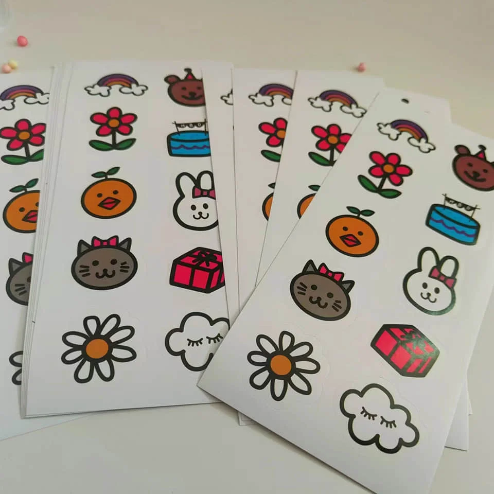 50 Happy Stickers - cute set - tiny Gift Pack stickers Bear/Rabbit/flower/clound/cake/cat /rainbow