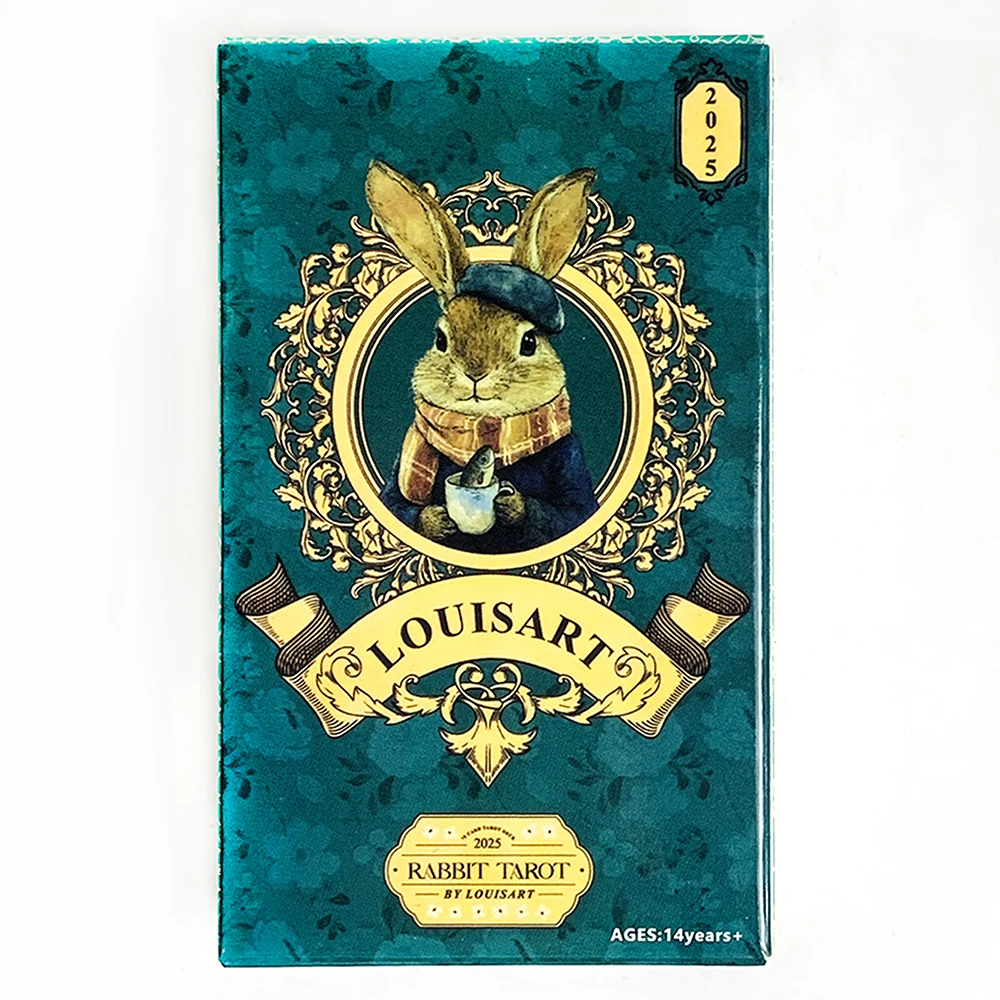 Louisart Rabbit Tarot Cards 78 Cards Vintage Green Luxury Tarot Deck Cute Anthropomorphic Rabbit Art Divination Cards Game
