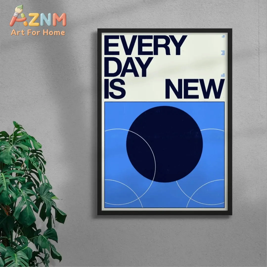 

"Every Day Is New" Framed Wall Art - Minimalist Blue Geometric Print Motivational Decor for Home Office
