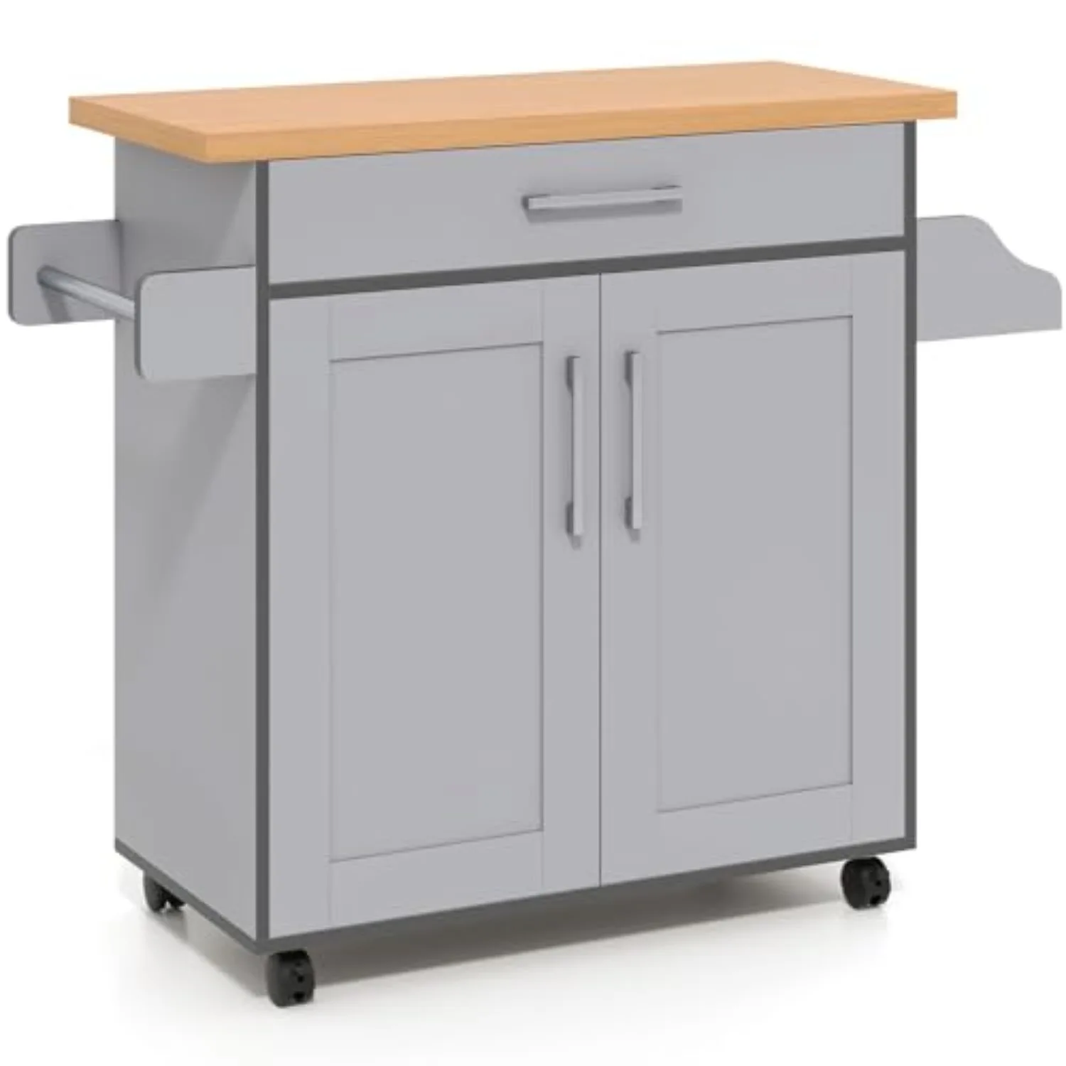 Kitchen Island Rolling Cart on Wheels, Kitchen Storage Cart Trolley with Adjustable Shelf, Drawer, Spice Rack, Towel