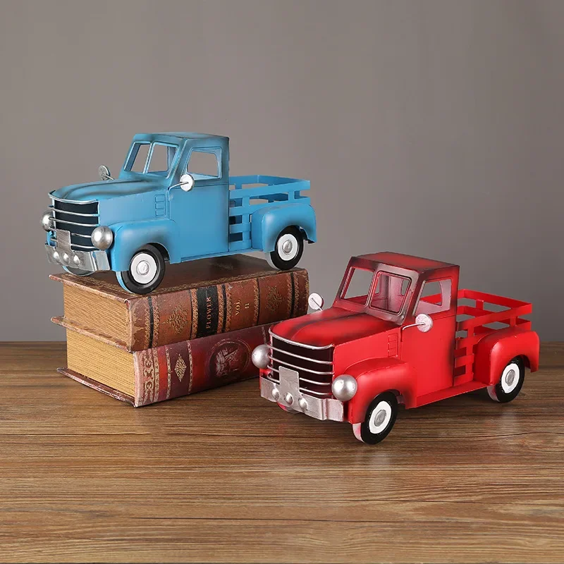 Large Size Desk Decoration Metal Figurine Classic HandmadeWrought Iron Pickup Truck Model Vintage Tin Car Desktop Ornaments Gift