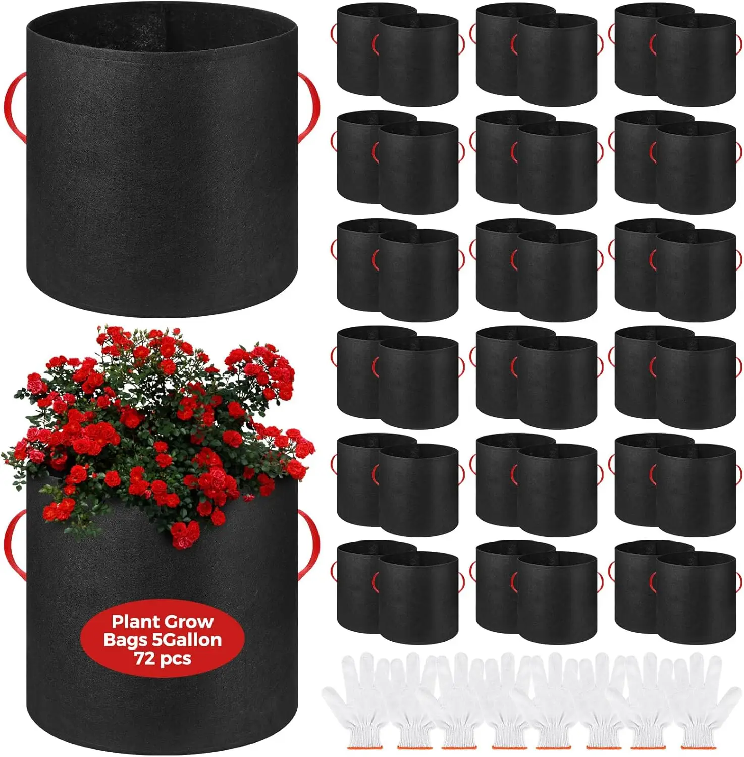 

72 Pack 5 Gallon Plant Grow Bags Fabric Pots Bulk Aeration Heavy Duty Nonwoven Fabric Plant Pots with Handles Thick Vege