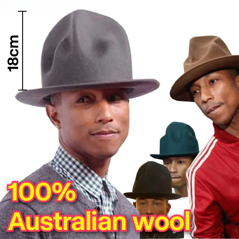 2025 nuevo sombrero de invierno Pharrell sombrero Fedora de fieltro para mujer hombres sombreros negro sombrero de copa masculino 100% Australia gorra de lana regalo mago de moda