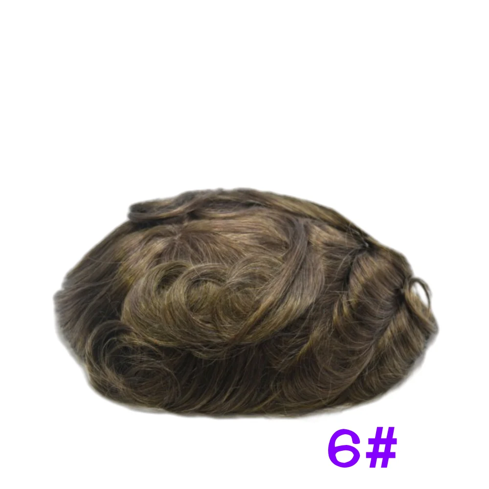 Men's Full Swiss Lace Wig Bleached Knot Human Hair Toupee Durable Comfortable All-Day Wear Hairpiece