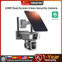 PEGATAH Dual Screen 12MP 3 Lens 2in1 4G Solar Security Camera Outdoor PTZ WIFI Camera 10X Zoom Dual PIR Human Detection CCTV Cam