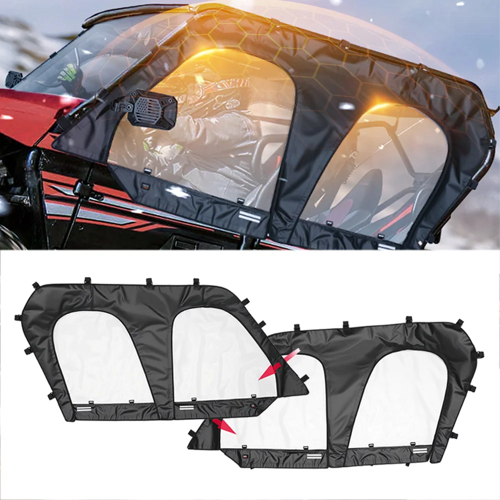 

Cab Enclosure Side Door Soft PVC Soft Upper Door Side Windows Compatible with Kawasaki Teryx 4 800 2016+, Teryx 4 S 2021+