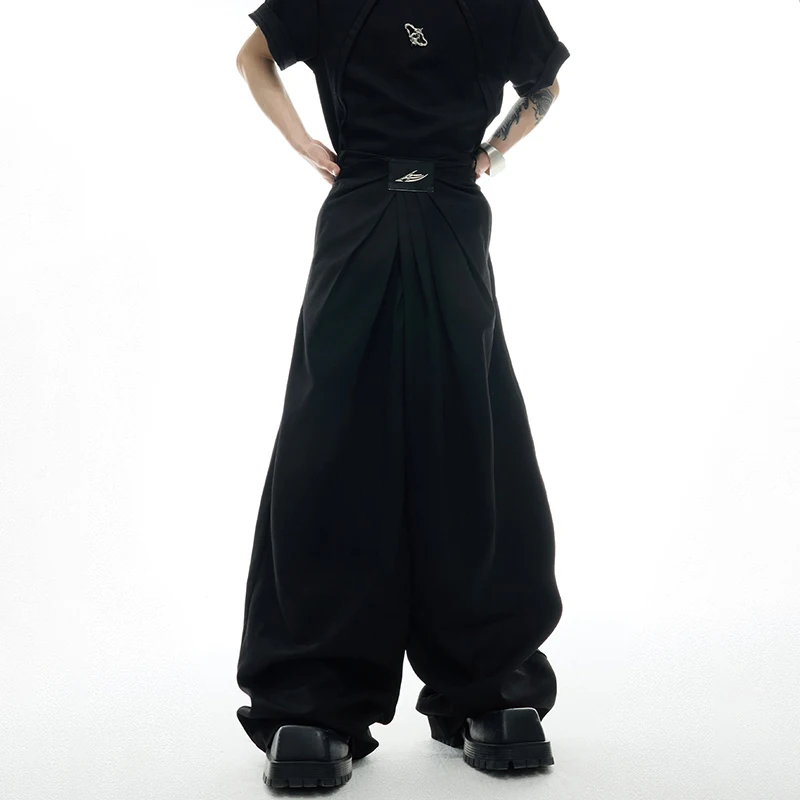 Luzhen 2025 novo personalizado plissado retalhos design solto perna larga calças casuais masculino elegante bonito calças de rua jy1383