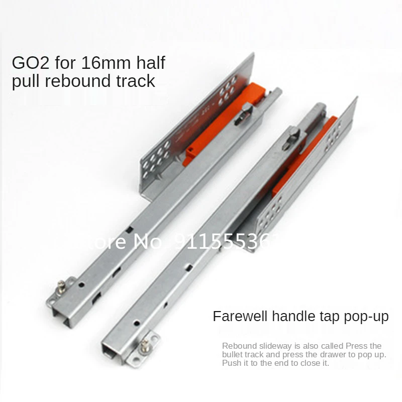 1Pair Rebound Press Push To Open Under Mount Furniture Kitchen Bath Drawer Slide Rail Runner DTC 25KG 2-fold Half Extention