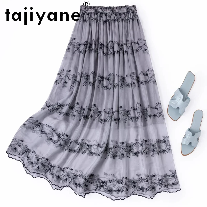 

TAJIYANE 100% натуральная шелковая юбка из тутового шелкопряда, женская элегантная серая длинная юбка, летняя юбка для отпуска, женская одежда 2026