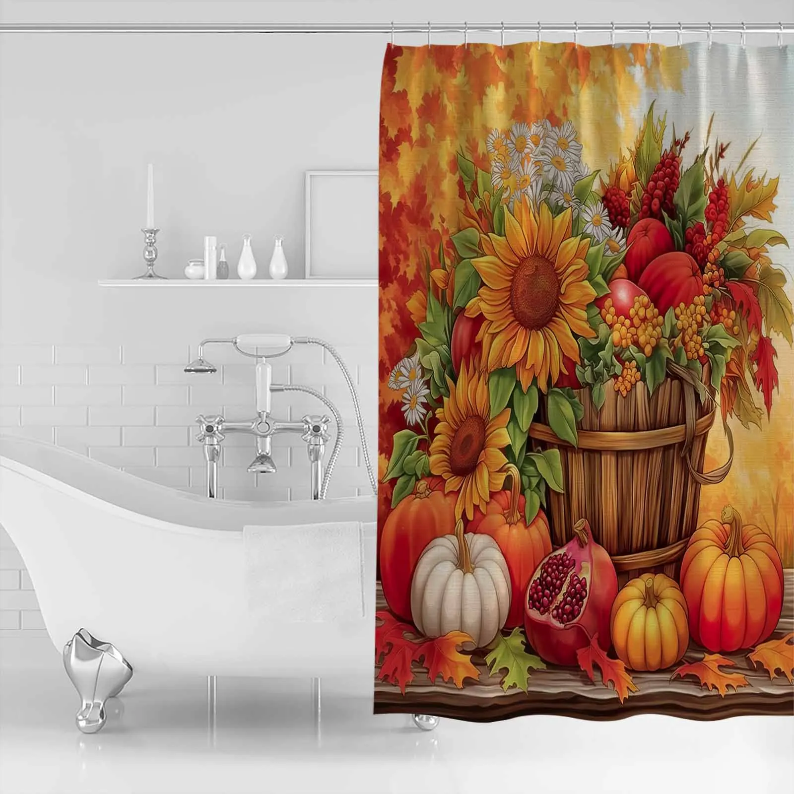 Sunflower Pumpkin Maple Leaf Pomegranate Shower Curtains Waterproof Bath Curtains Home Decor Modern Luxury Bathroom Curtain