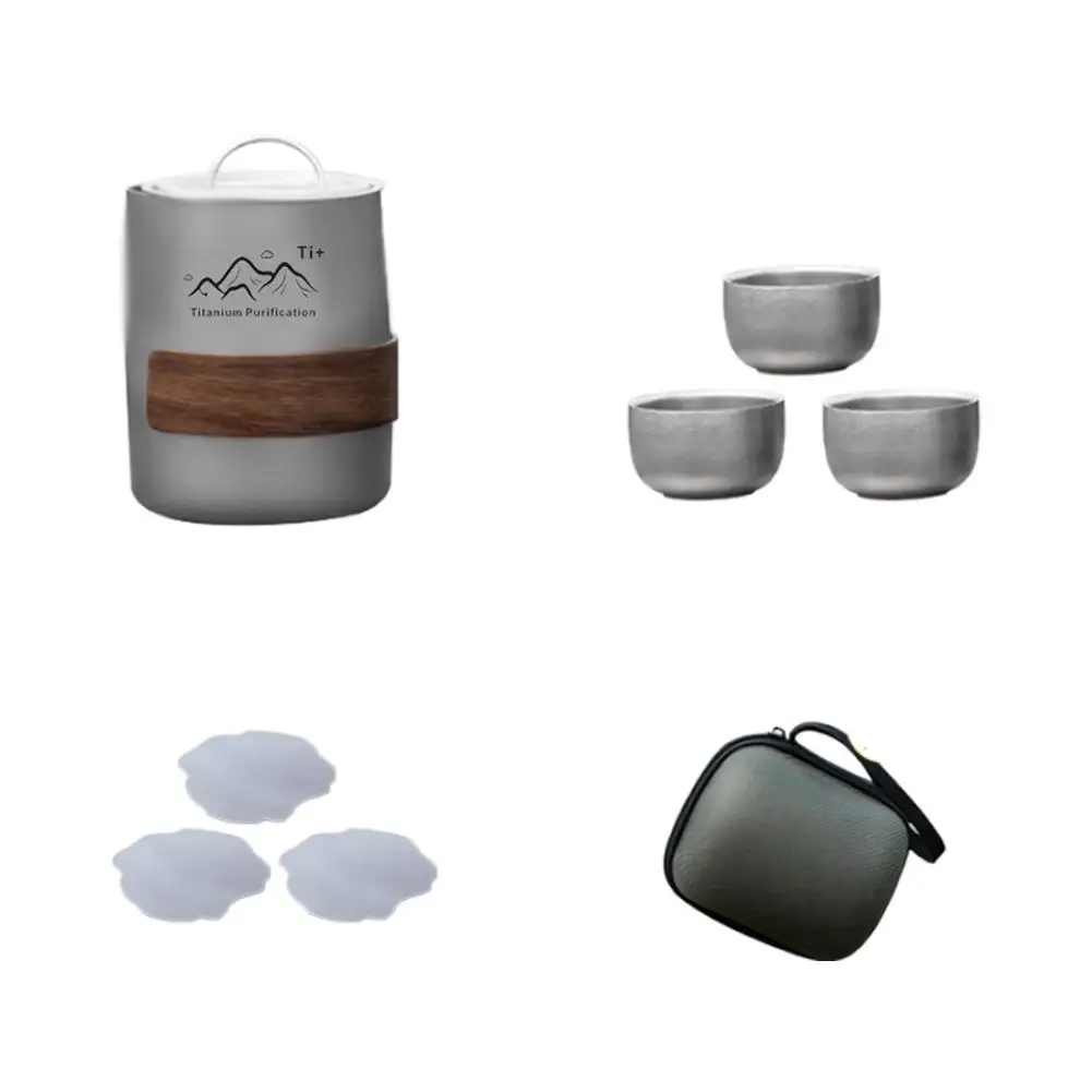 

Pure Titanium Lightweight Camping Tea Coffee Mug Set With 3 Cups Storage Bag Portable Outdoor Hiking Picnic Accessories
