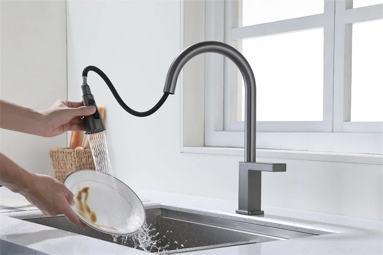 풀아웃 수도꼭지 유도 디지털 디스플레이 세면대 수도꼭지는 주방 설거지에 사용됩니다