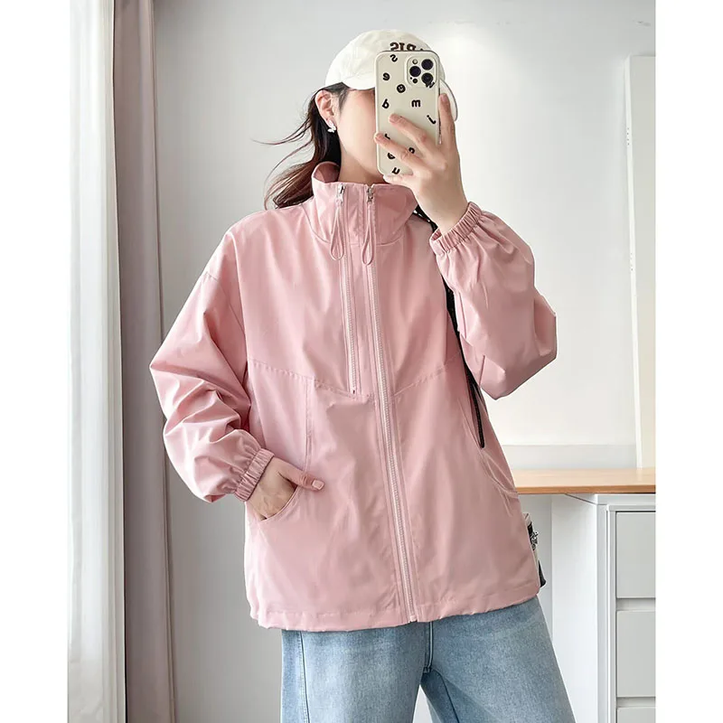 Женская повседневная ветровка больших размеров с воротником-стойкой, новинка 2026 года, весенняя, свободного кроя, приталенная, короткая, на молнии, базовая куртка