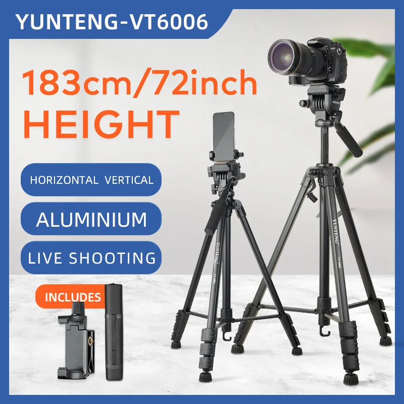 

Yunteng 6006 SLR tripod 1.8m micro-single camera hydraulic damping head cell phone stabilization outdoor portable