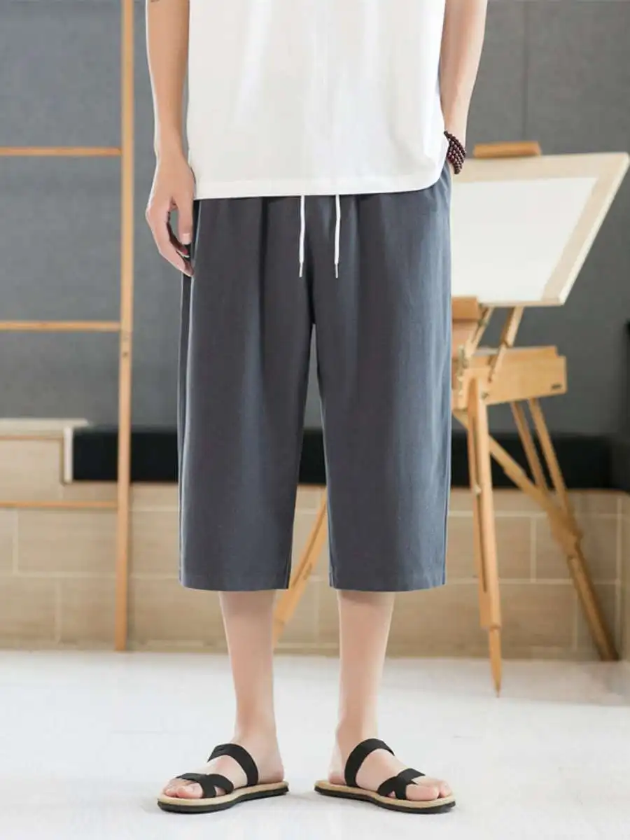 

Casual Loose Men's Summer Thin Cotton Linen Feel Seven-Foot Eight-Piece Pants Large Size M Pants Comfortable Breathable