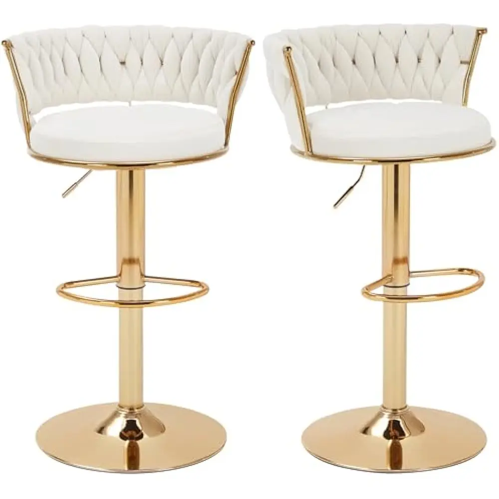 

Bar Stools Set of 2 with Back and Arm, Velvet Woven Kitchen Island Stools with Gold Metal Leg & Base, 360° Swivel Bar Chair