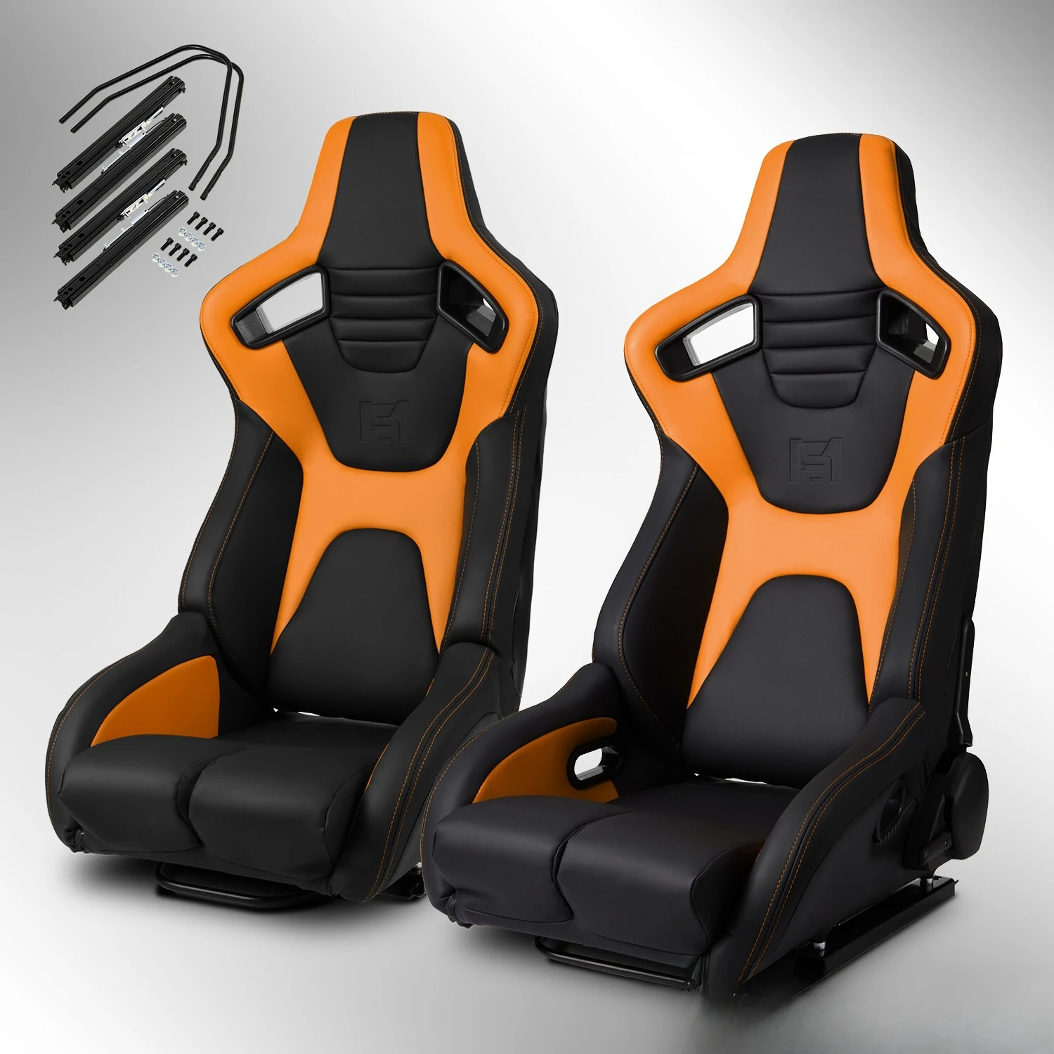 

[Venom Series] PVC Reclinable Black+Orange Racing Seats Car Seats Pair