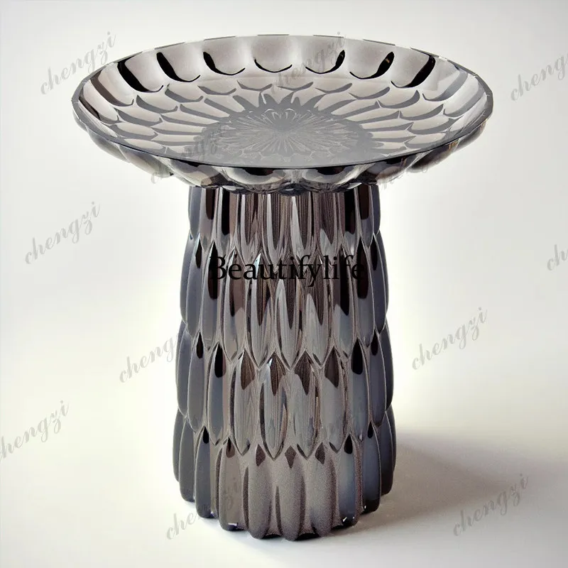 Creative designer furniture transparent resin crystal water ripple edge few hotel model room special-shaped small coffee table