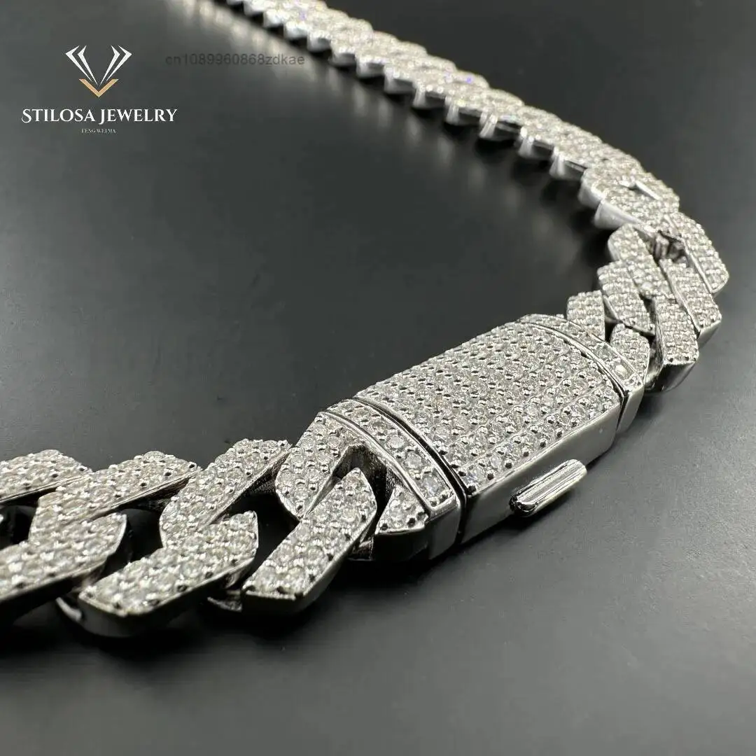 Fashion Custom Size 12mm Moissanite Necklace with 925 Silver Necklace16-24 Inch Iced Out Miami Cuban Chain Hip Hop Jewelry..