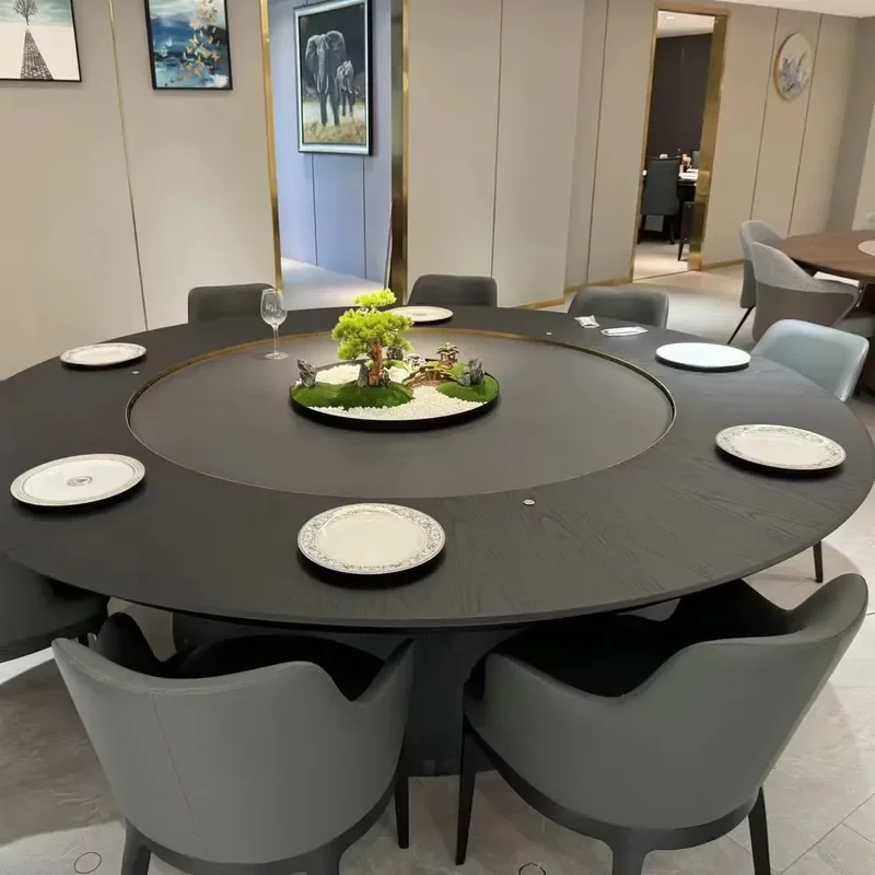 Quality Solid Wood Panel, Lift Type Electric Turntable, Solid Wood Feet Electric Dining Table