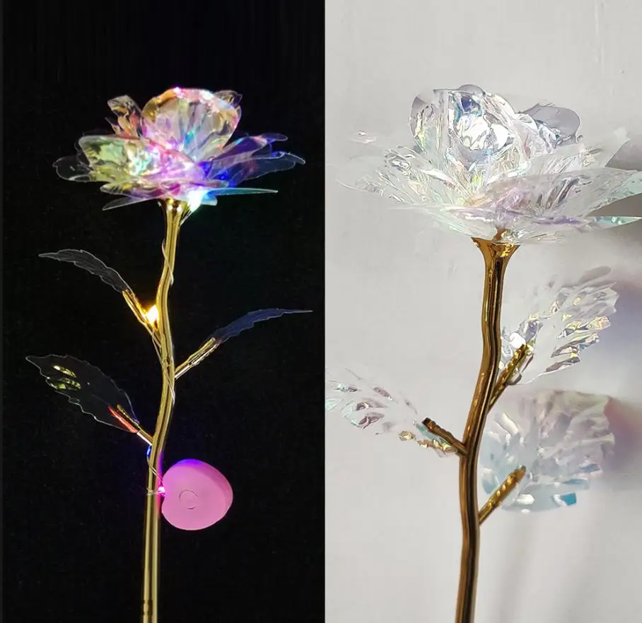 20 piezas Led intermitente de oro de 24 quilates, rosa para siempre, tallo largo, flor Artificial, regalo para el día de la madre, Acción de Gracias, Día de San Valentín