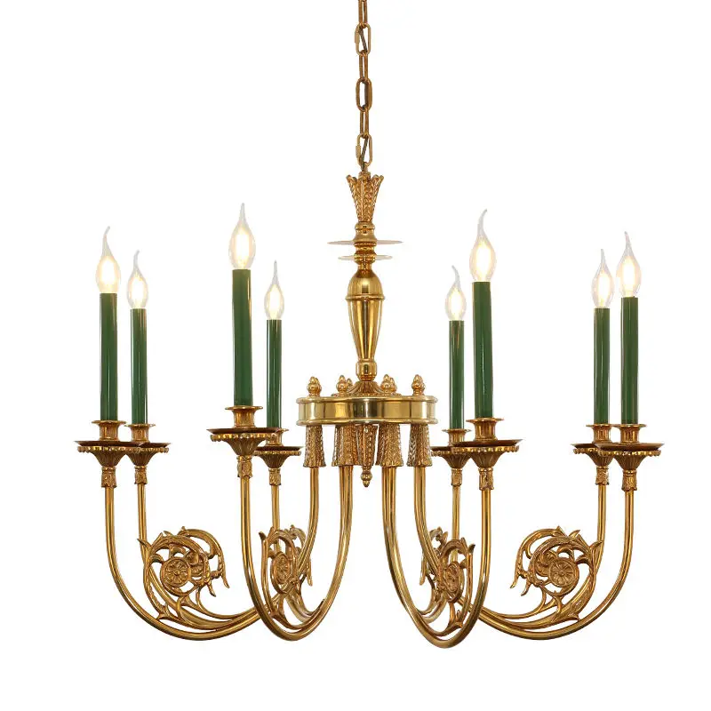 Classic Brass Lamp Green Candle Holder Lights Chandelier European Pendant Lamp for Dining Table