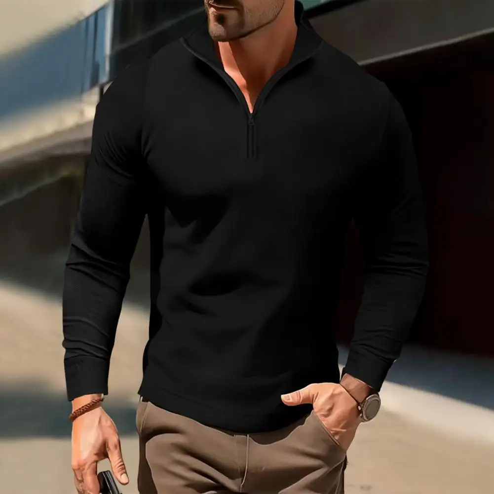 

Men Zipper Sweatshirt Men's Zipper Stand Collar Shirt Soft Slim Fit Pullover for Fall Spring Solid Color Long Sleeve Daily Top