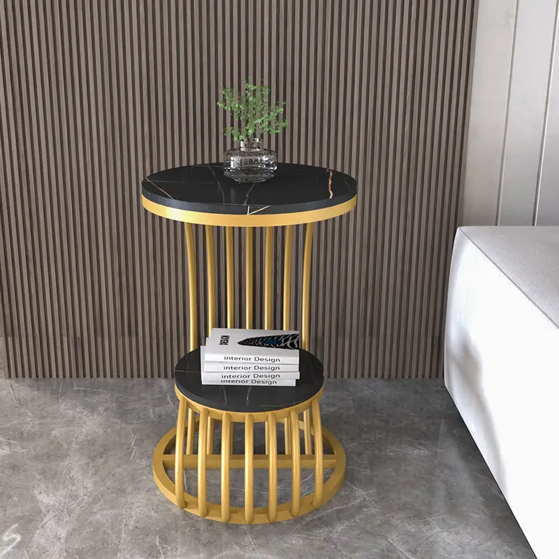 Nordic Luxury Side Table Living Room Sofa Coffee Table Balcony Small Round Table Wrought Iron Slab Creativity Modern Side Table