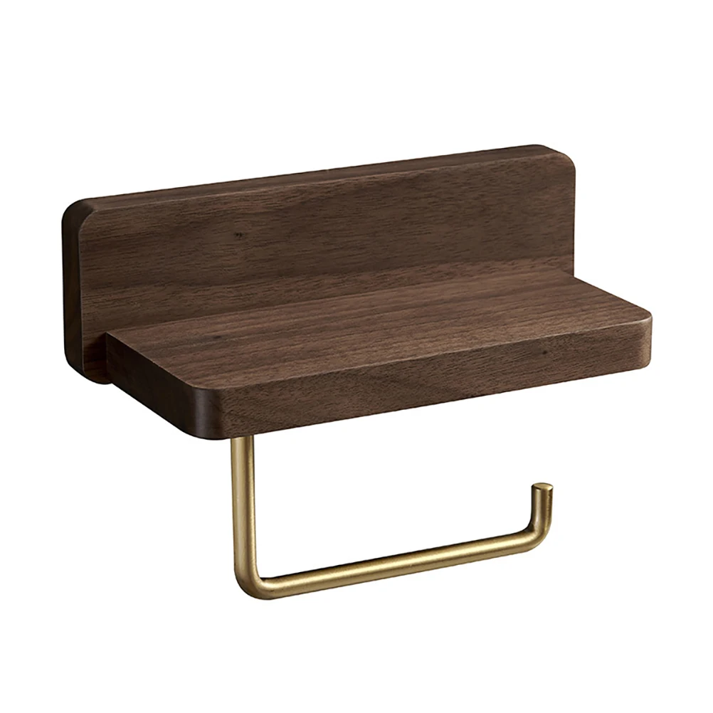 

Wooden Toilet Paper Holder Rack Dispenser Tissue Wall Mount Walnut Copper Storage Bathroom Accessories