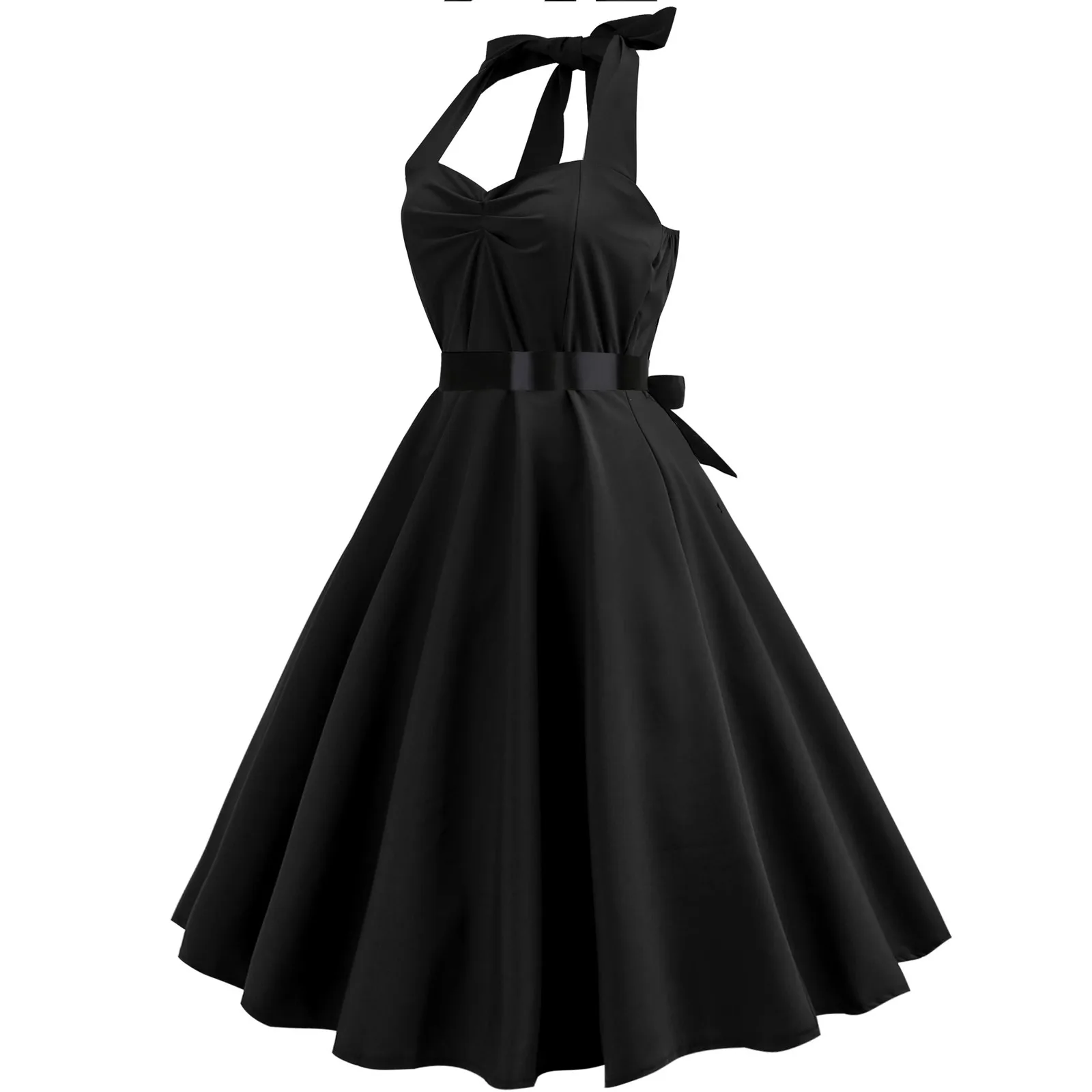 Vintage Dress Women Summer Sexy Solid Color Halter Party Dresses Vestidos Robe Pin Up Rockabilly Y2k Dress Vestidos Largos