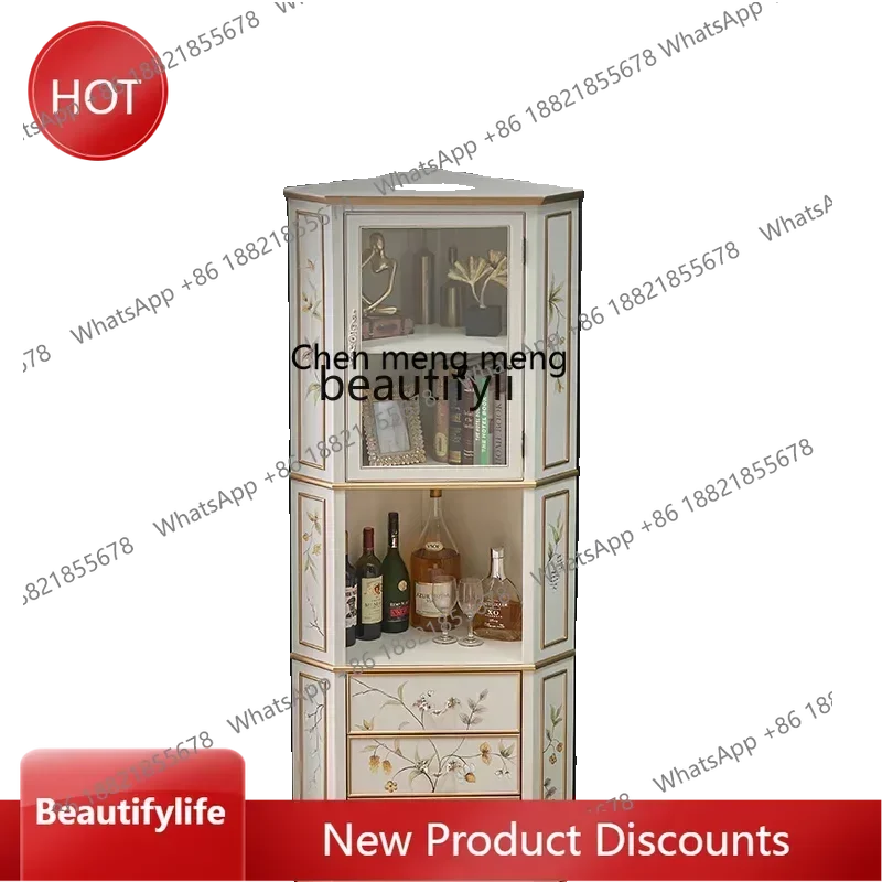 xzNew Chinese Style Solid Wood Painted Flowers and Birds Corner Shelf Triangle Storage Corner CabinetK182