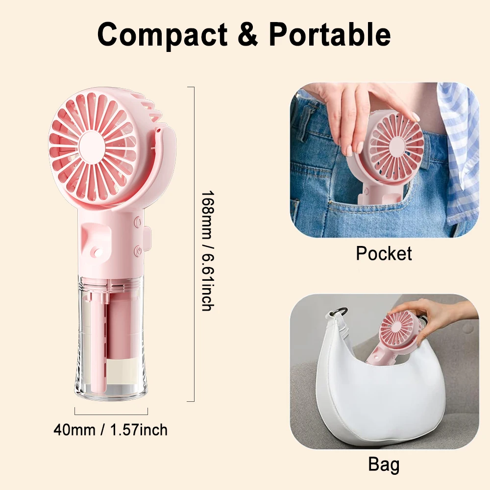 Portable Humidifier Fan Handheld Mini Portable Fan with Water Mist USB Rechargeable Small Hand Fans