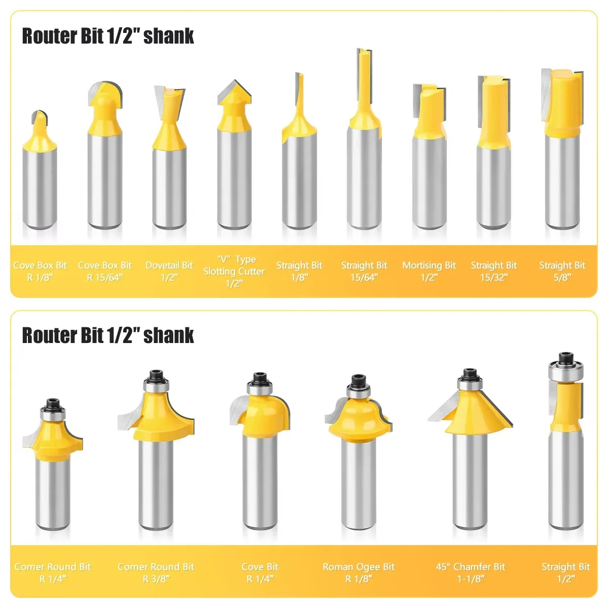 

15 шт., 6 мм, 8 мм, 1/4 дюйма, 1/2 дюйма, набор фрез с хвостовиком, обрезка, прямая фреза для бисера, твердосплавные режущие деревообрабатывающие инструменты