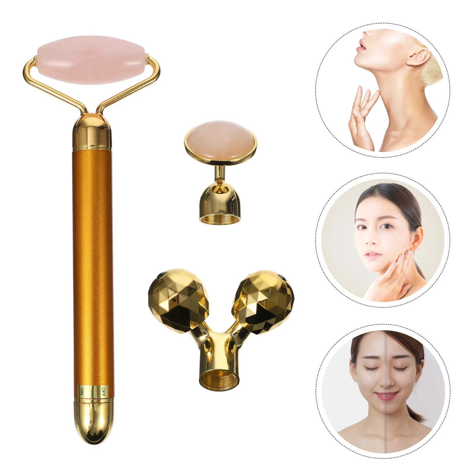 翡翠マッサージャー フェイシャル用品 3-in-1 フェイスローラー マッサージツール 電気スティックスクレーピング