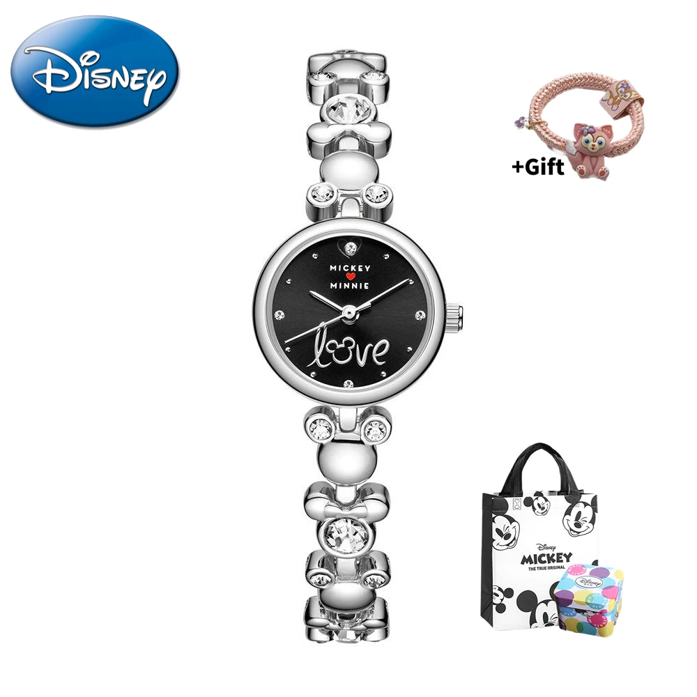 Genuine Disney Mickey Avatar Shaped Ladies Women\'s Watch Chain Diamond Clock Student Girl Gift With Box