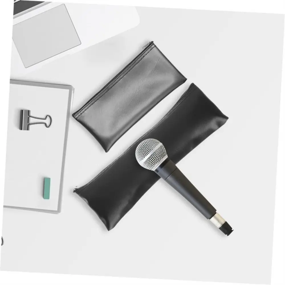 Portable PU Leather Microphone Storage Bag Dustproof Waterproof Microphone Pouch Zipper Mic Protective Bag Window