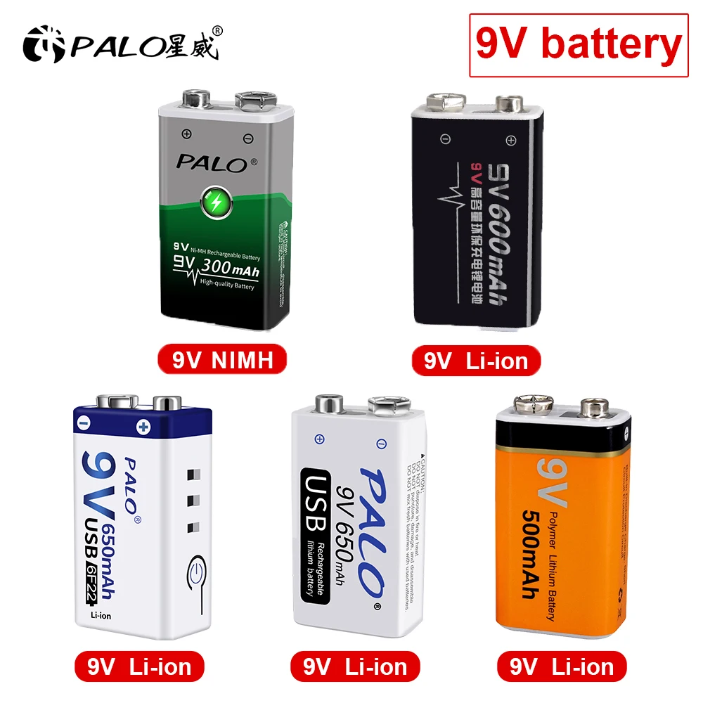 

PALO 9V rechargeable battery Li-ion / NIMH 9 volt lithium battery 9v nimh battery 9V batteries for Multimeter,electric guitar