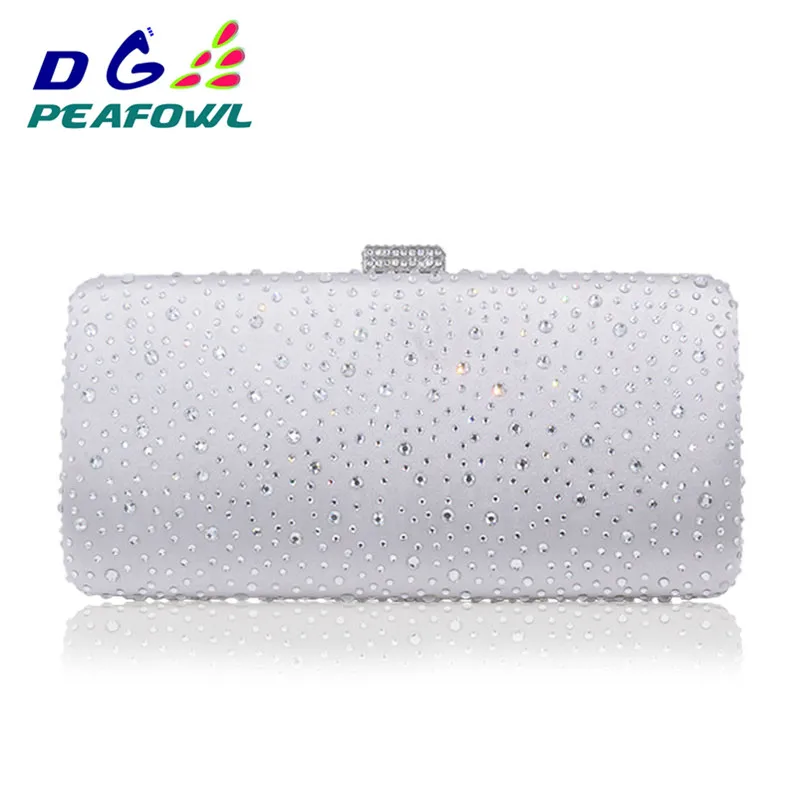 DGPEAFOWL Bridal Wedding Clutches Chain Handbag Hot Pink Blue Crystal Diamond Women Evening Purse Minaudiere Clutch Bag