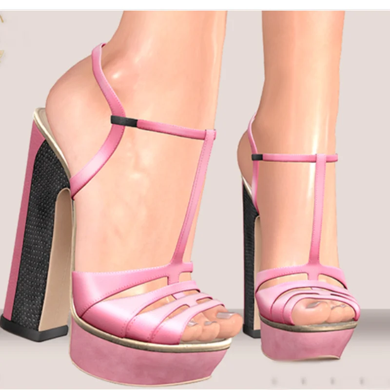 

Pink Buckle Platform Hollow Sandals Chuny Heel Peep Toe Fashion Sexy Cool 2025 Summer Big Size Woman Shoes Zapatillas Mujer