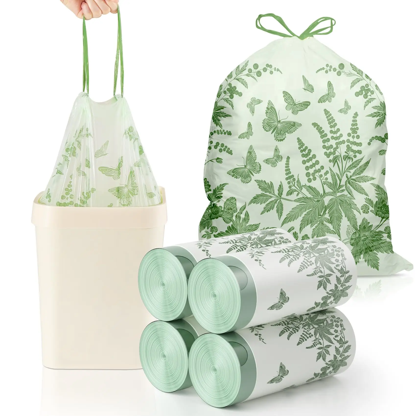 

8-галлонный новый мешок для мусора без слез на шнурке для домашнего использования, утолщенный ручной автоматический пластиковый пакет из полыни