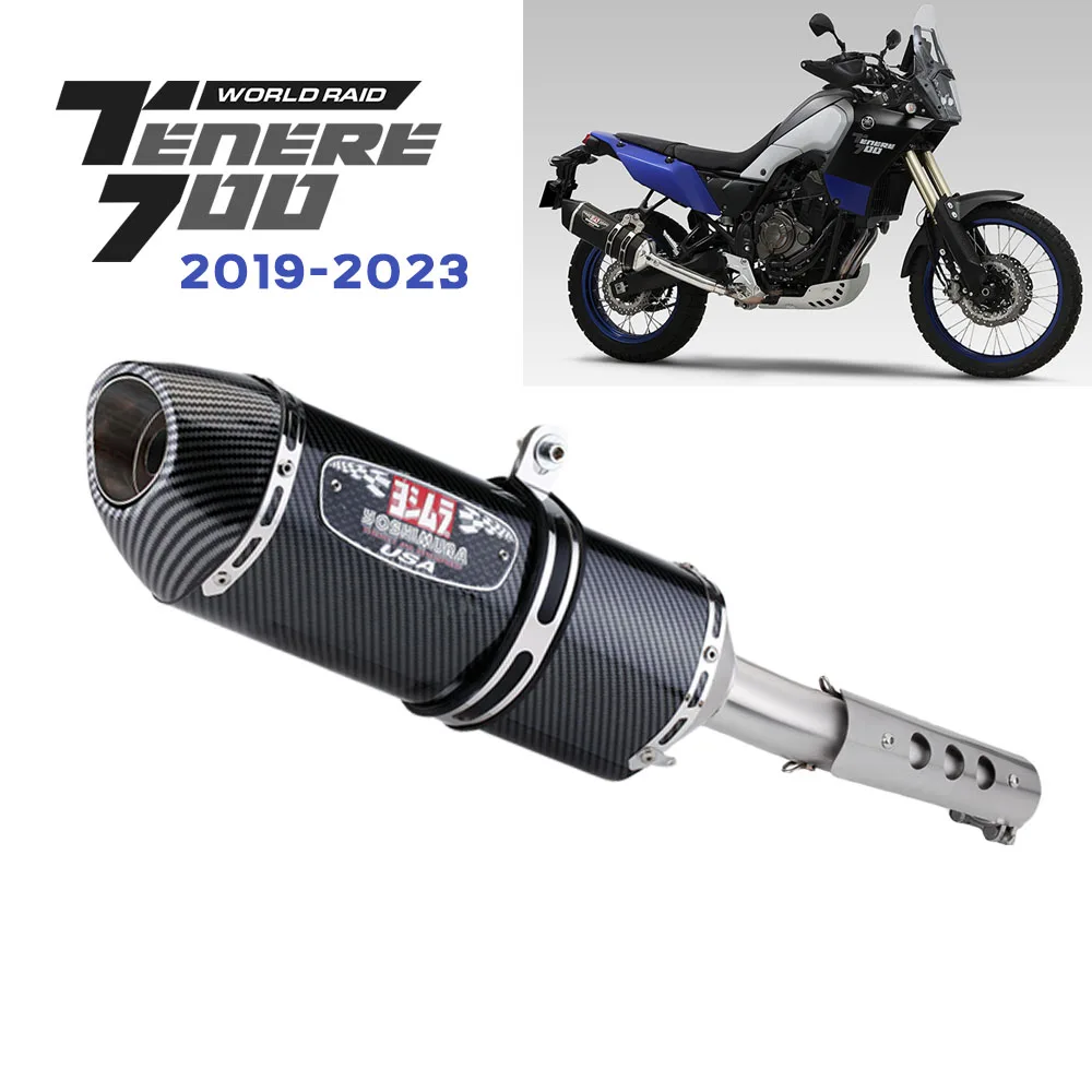 Motorcycle Exhaust Muffler For TENERE 700 2019-2023 Modified Exhaust Stainless Steel Middle Section Anti Scald Cover Straight